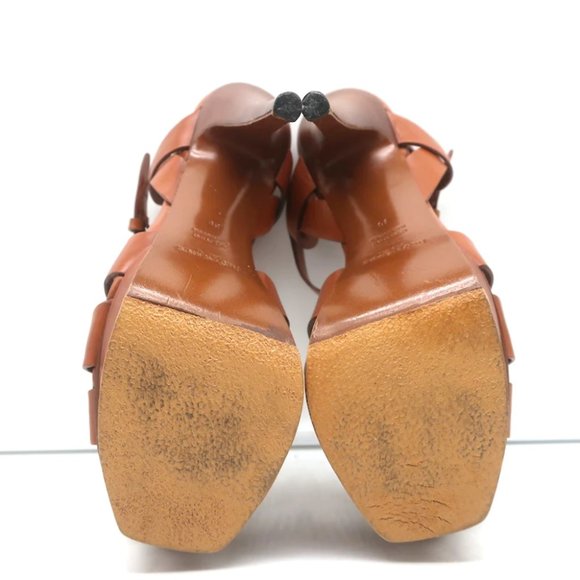 Yves Saint Laurent Tribute Wood-Effect Platform Sandals Brown Leather Size 36 - Picture 12 of 12